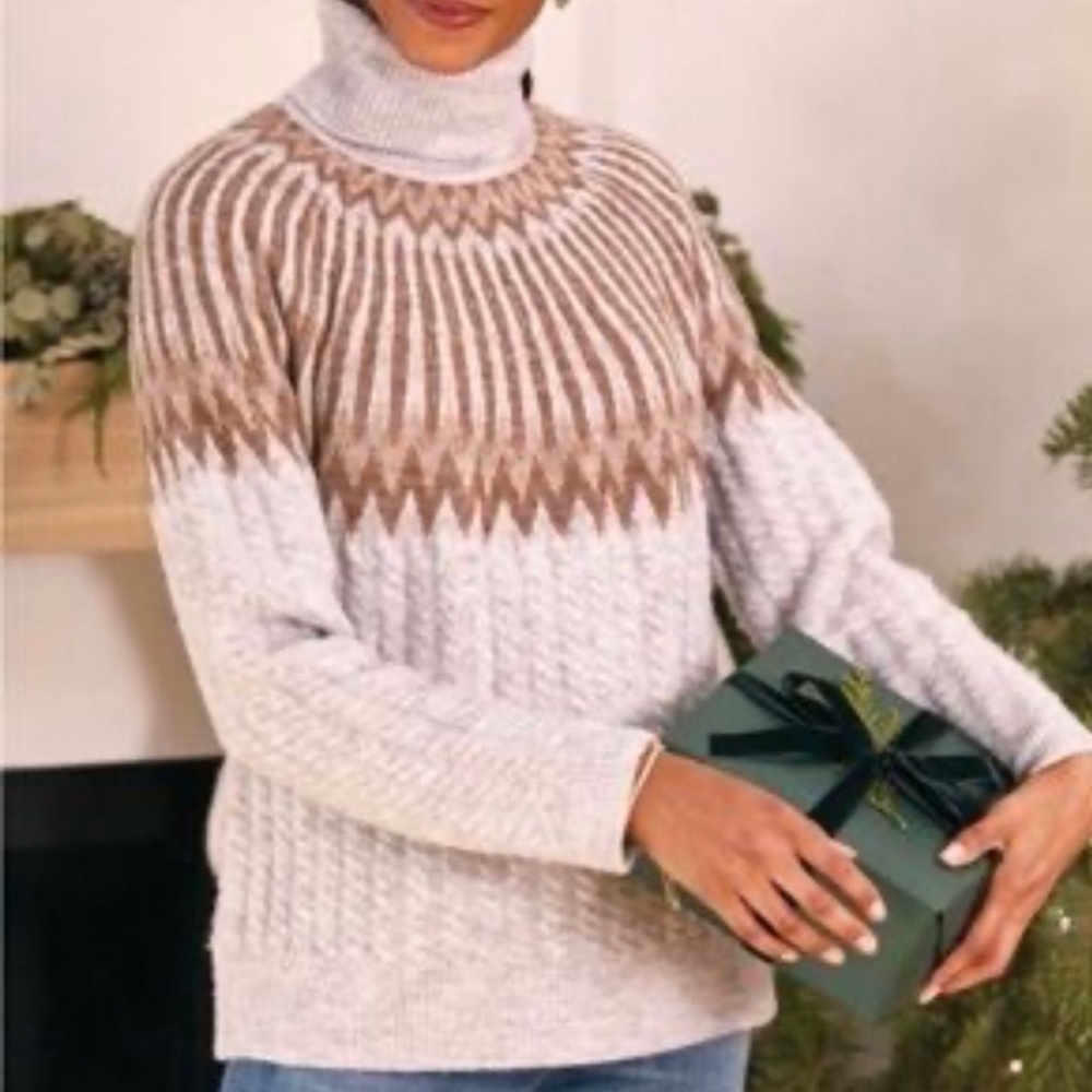 Evereve Harlowe cowl neck fair isle sweater
